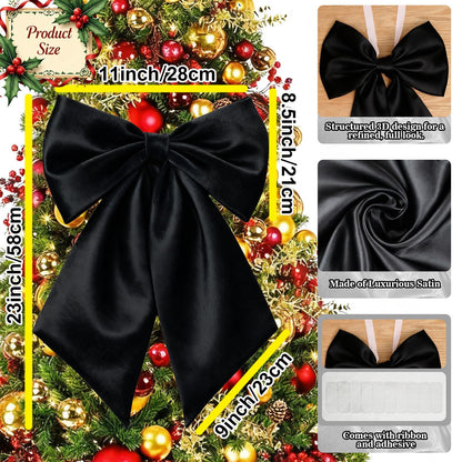 Froova Black Bows Decor 22×11 Inch Big Black Bows Decoration Background for Crib Christmas Tree Topper Bachelorette Coquette Baby Bridal Shower Wedding Xmas Valentine's Day Bows for Car (3 Pack)