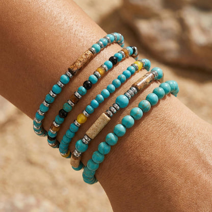 SHINUS BOHO Healing Crystal Beaded Bracelet Stack for Women,Stretch Bohemian Natural Turquoise Gemstones Stackable Bracelets Trendy Summer Accessories Jewelry Gifts Friendship