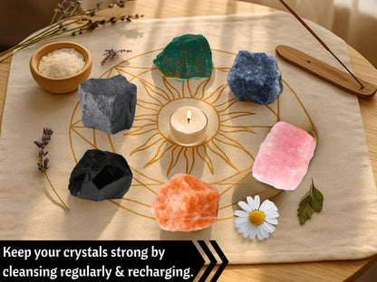 Crystals for Pregnancy, Set of 6 Blood Stone, Iolite, Hematite, Rose Quartz, Black Obsidian and Sunstone Healing Crystals and Stones