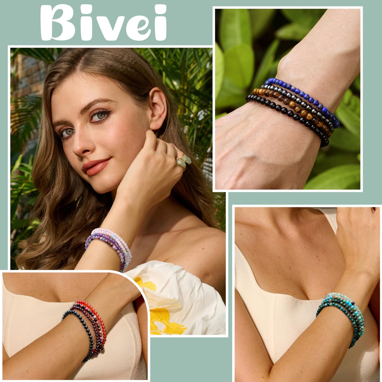 Bivei Citrine - Amplifies - 4mm Beaded Bracelets for Women Handmade Semi Precious Natural Stone Stretch Elastic Jewelry Yoga Protection Gifts
