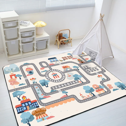 Loartee Soft Kids Educational Rug - 0.78" Thick Road Rug, ABC Alphabet & Numbers Play Mat for Toddlers, Game Area Rug, Baby Crawling Mats, Sweet Life, Beige