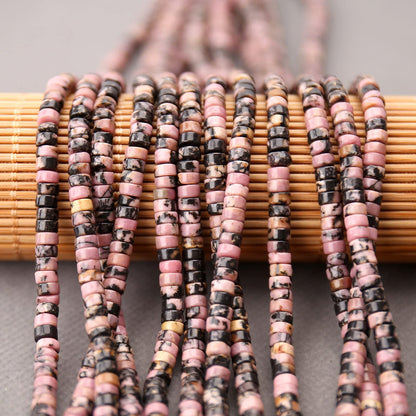 150PCs Natural Black Strip Rhodonite Spacer Beads, Loose Semi Precious Flat Round Gemstone Heishi Disc Stone Beads for Beading Jewelry Making 4mm*2mm 38cm