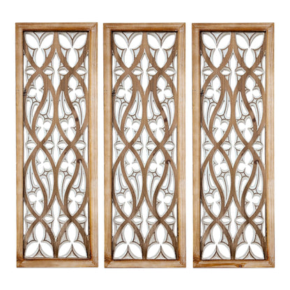 XIAOAIKA Hand Carved Boho Wood Wall Art - Decorative Large Wall Panels, Antique Distressed Wood Sculpture, Elegant Wall Decor Hanging Plaque, Suitable for Gifting (35.5 Inch, 3 Panels)