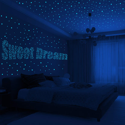 808 PCS Glow in The Dark Stars for Ceiling, Glowing Wall Decals Decor Stickers,(404 Pcs Green and 404 Sky Blue) 3D Adhesive Dots Decor Starry Sky Decor for Kids Bedroom or Birthday Gift