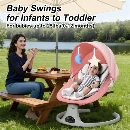 Baby Swing for Newborn to Toddler, 5 Speed Portable Infant Swing with Smart Touch Control, Remote Control, 10 Lullabies, Timer, 5 Point Harness and Soft Fabric (Pink)