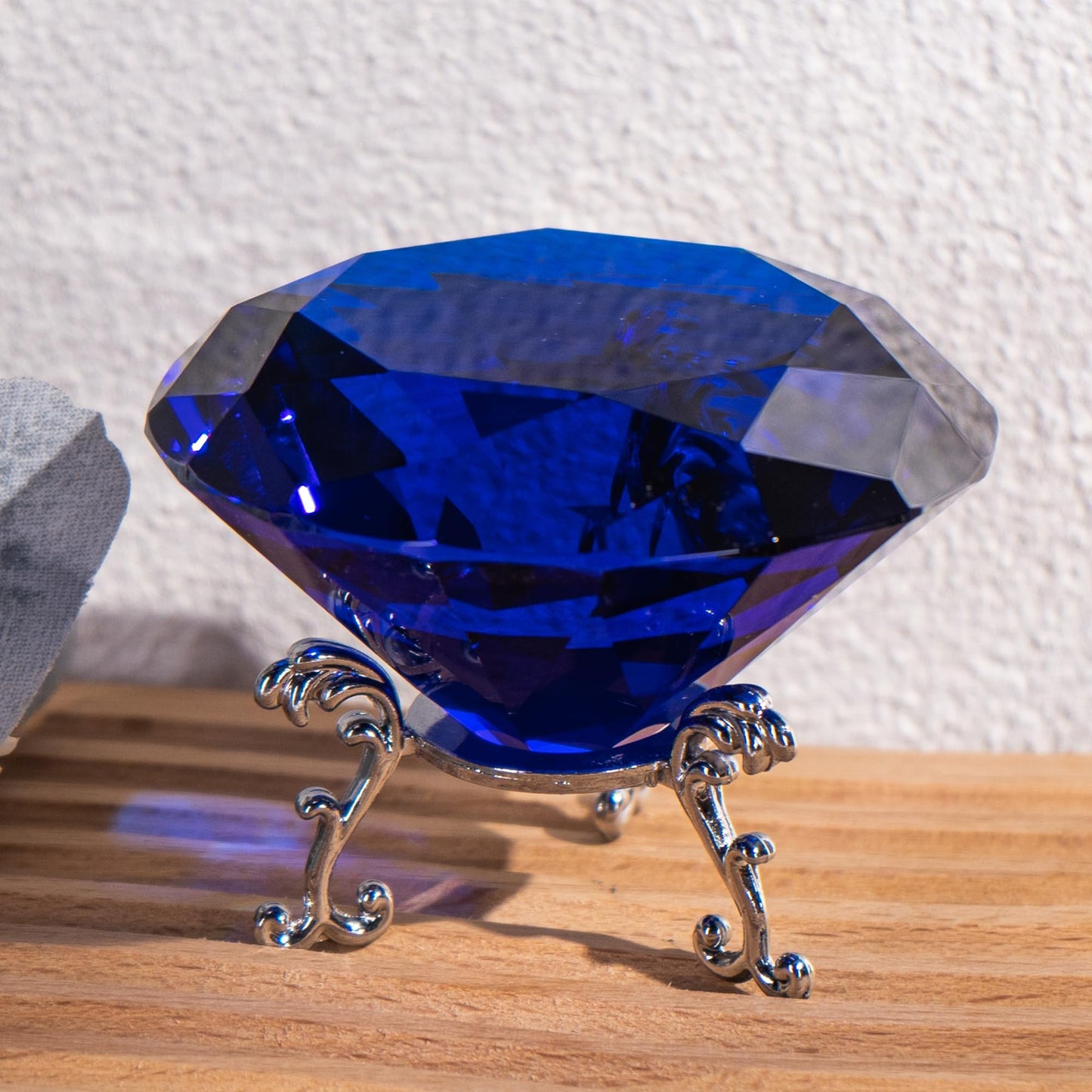 QIANCHANG 80mm Blue Crystal Diamond Paperweight Large Faceted Glass Diamonds Prisms Jewels Gemstones for Home Wedding Table Decoration