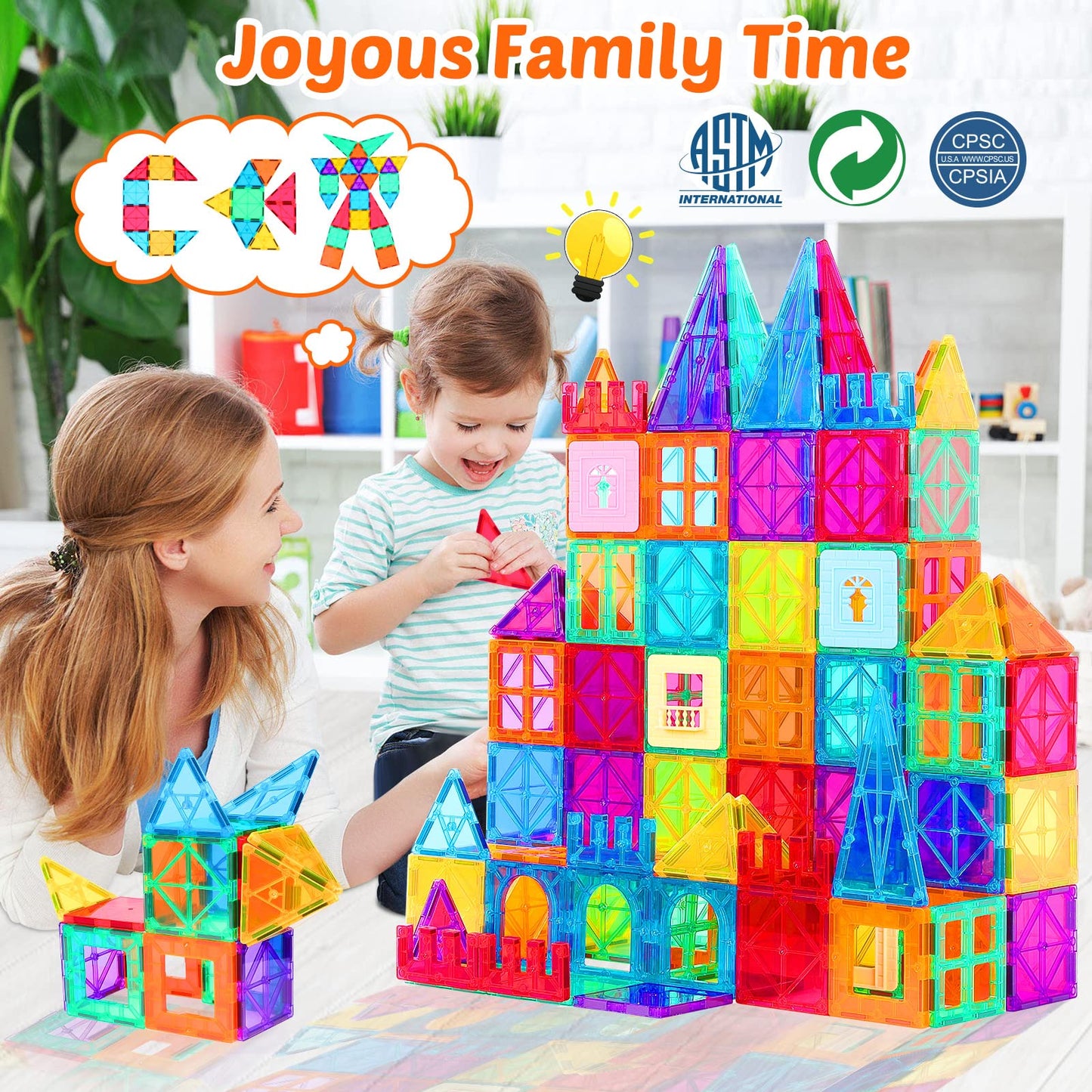 Kids Magnet Toys Magnetic Tiles, 148PCS 3D Magnetic Building Blocks STEM Learning Toys Magnetic Toys for 3 4 5 6 7 Years Old Boys Girls Gifts with 2 Cars