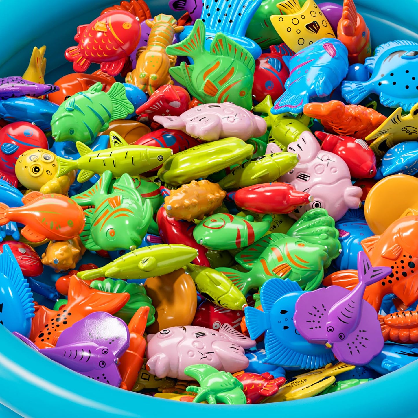 Magnetic Fishing Game Pool Toys for Kids 3 4 5 6 7 8, Water Table Bathtub Toys with Inflatable Pool, Bath Toys for Toddlers, Summer Outdoor Indoor Magnetic Fishing Toys Gifts for Boys Girls 3-5 4-8
