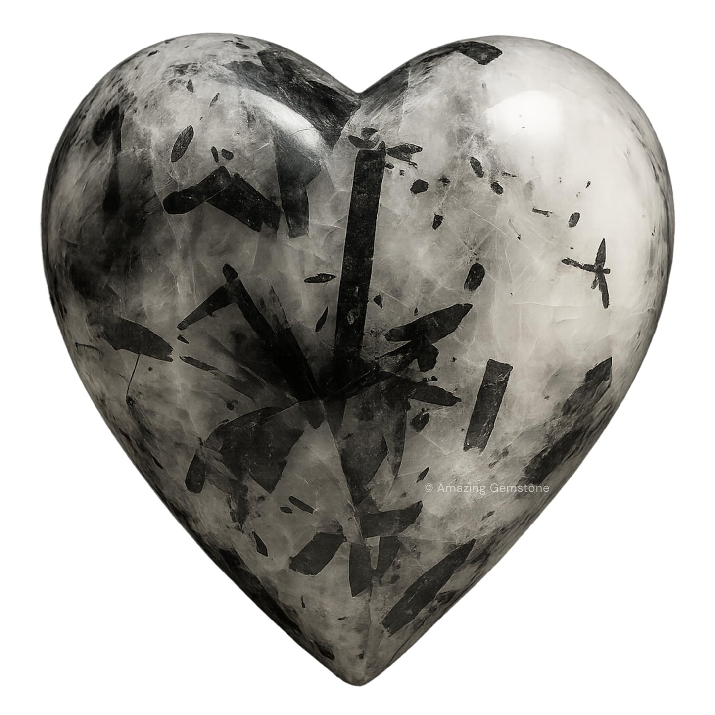 Amazing Gemstone Black Rutilated Quartz Crystal Heart Palm Stone - Pocket Massage Worry Stone for Natural Body Chakra Balancing, Reiki Healing and Crystal Grid