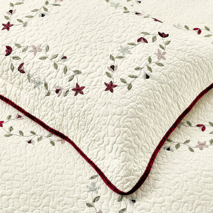Sunshine Nicole Embroidery Quilt Set, Cotton Material and Filling, with Tranditional Embroidery Patten, 3 Pieces Queen Set, Prewashed