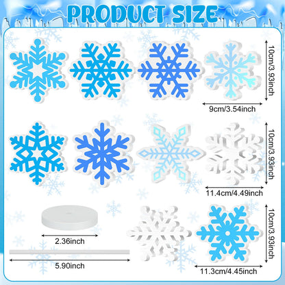 Geelin 10 Pcs Wooden Snowflake Table Decor Winter Decoration Snowflakes Table Centerpiece Standing Snowflakes Tabletop Signs Tabletop Gift for Winter Holiday Wonderland Home Desk Party Decoration