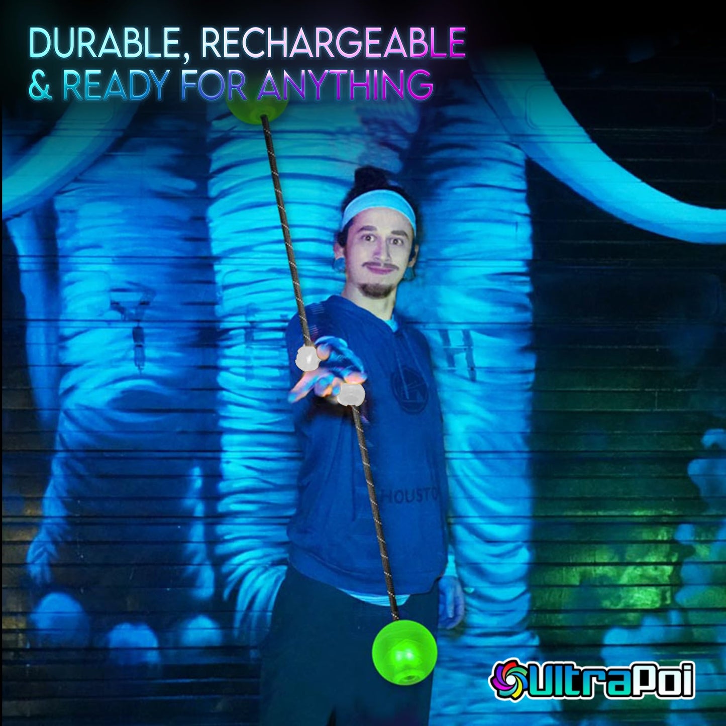 UltraPoi OrbPoi Pro Set - Rechargeable Contact Poi Balls with Non-LED Knob Handles, 40+ Color and Pattern Modes, Soft Durable Cover, Glow Poi & Flow Arts Toy, LED Spin Balls, and Rave Flow Toys