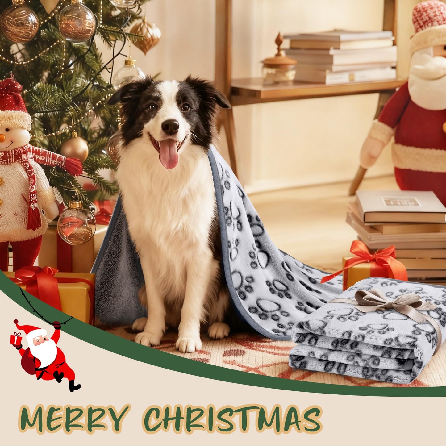 Luciphia Premium Soft Dog Blanket for Small Medium Large Dogs Washable 300GSM Fluffy Warm Fleece Puppy Cat Paw Print Pet Flannel Grey Paw M(30"x20")