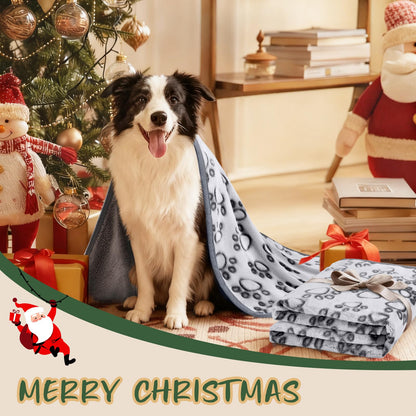 Luciphia Premium Soft Dog Blanket for Small Medium Large Dogs Washable 300GSM Fluffy Warm Fleece Puppy Cat Paw Print Pet Flannel Grey Paw M(30"x20")