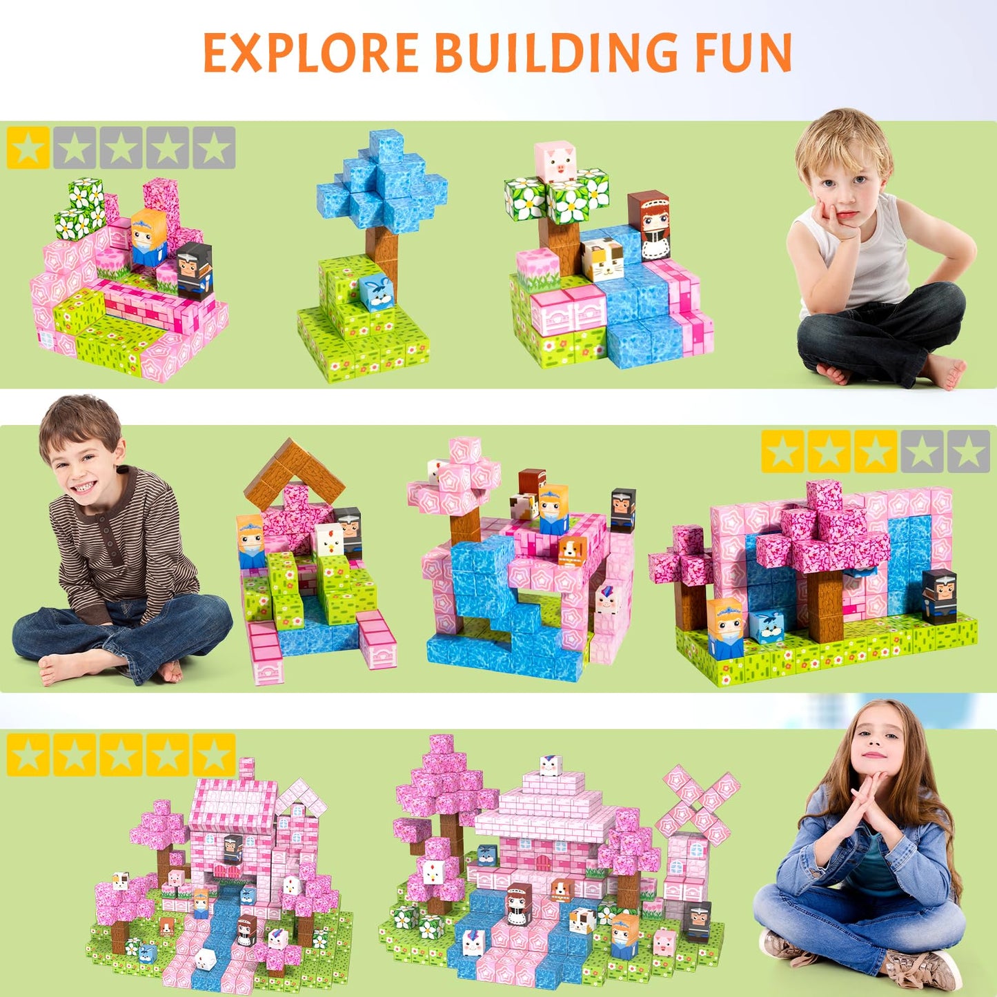 Vdealen 300 PCS Magnetic Blocks-Magnetic Building Blocks, Stacking Magnetic Cubes Toy for Kids, STEM Montessori Sensory Toys for Boys and Girls Age 3 4 5 6 7 8 9 10 11 12 Christmas Birthday Gift