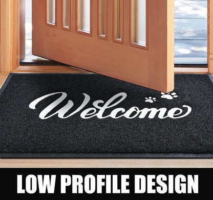 T.HENV Welcome Mat Outdoor, 30x17.5 Waterproof All-Season Front Door Mat Outside Entrance, All-Weather Quick Drying, Low Profile Doormat Indoor, Patio Porch Entryway Mats, Black-White