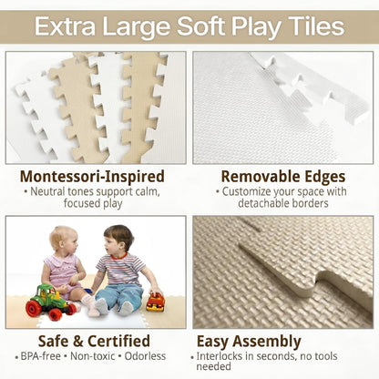 FlooringInc Baby Play Mat for Floor, Extra Large 2'x2' Foam Floor Tiles for Kids, Soft Interlocking Puzzle Mat, 1/2 Inch Thick, Non-Toxic EVA (Moonbeam, 6 Tile Pack, 24 Sq Ft)