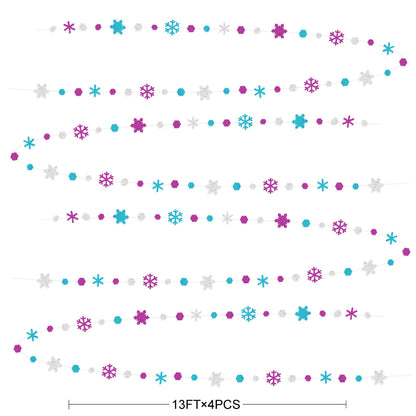 52 Ft Snowflakes Party Decorations Silver Purple Blue Glitter Paper Snowflakes Garland Streamer for Winter Wonderland Christmas Holiday Frozen Birthday Wedding Baby Shower Bridal Shower Party Supplies