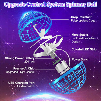 Junywell Flying Orb Ball Toy, Hover Hand Mini Drone Cosmic Globe, Fly Spinners for Kids Adults Indoor Outdoor Toys, Cool LED Lights Toys for 6 7 8 9 10+ Years Old Boys Girls Gift