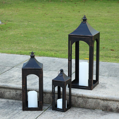 NEEDOMO Lanterns Decorative Indoor&Outdoor,Set of 3 Outdoor Lanterns for Porch, 26" Metal Frame Candle Holders with LED Candles, Fall, Christmas