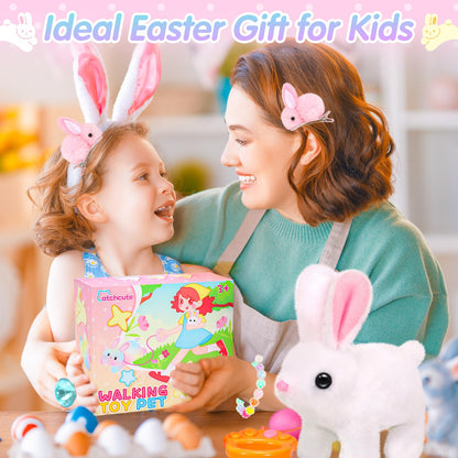 CatchCute Easter Hopping Plush Bunny Interactive Toys for Kids,Can Wagging Tail and Twitching Nose with Remote Control Leash,Easter Eggs and Decorations,Easter Christmas Birthday Gift for Toddlers