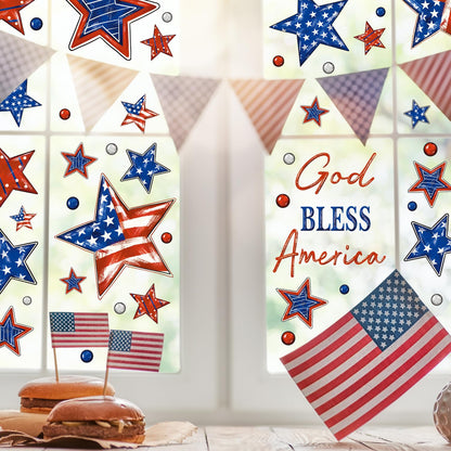 Patriotic Window Clings Red Blue Stars God Bless America Window Stickers Double-Side Glass Decals for Home Office School Independence Day Party Decor,6 Sheets