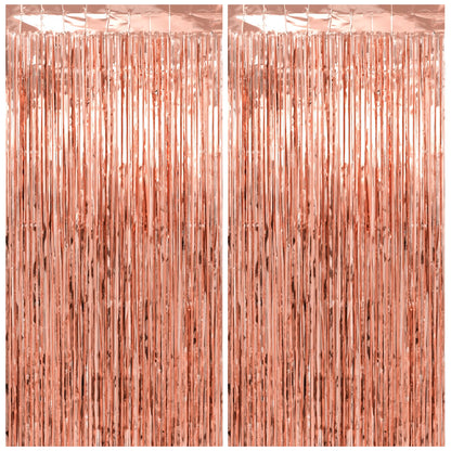 PatiCool Thicken Rose Gold Tinsel Backdrop 2 Pack 3.3 x 6.6 FT, Foil Fringe Curtains, Birthday Decorations for Women Girls, Bachelorette Bridal Shower Decorations
