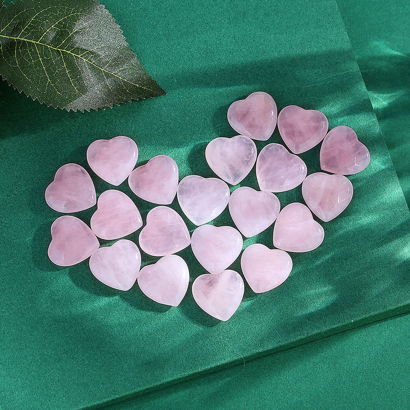 20 PCS Rose Quartz Heart Crystals Natural Crystal Polished Healing Cute Mini Pocket Stones Palm Thumb Love Gemstones Set Bulk Wholesale Reiki Energy Balancing Meditation Pink Heart Gifts for Mother Anniversary Gifts for Women