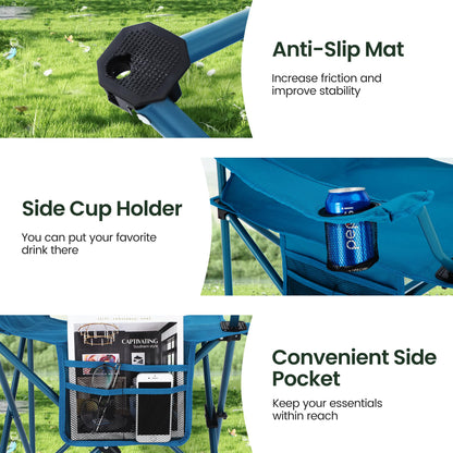 HIGH POINT SPORTS 2 Pack Portable Camping Chair for Adults, Folding Outdoor Camp Chair Lightweight Lawn Chairs Folding Collapsible Chair for Camping, Tailgates, Beach, Blue, Support 350 lbs