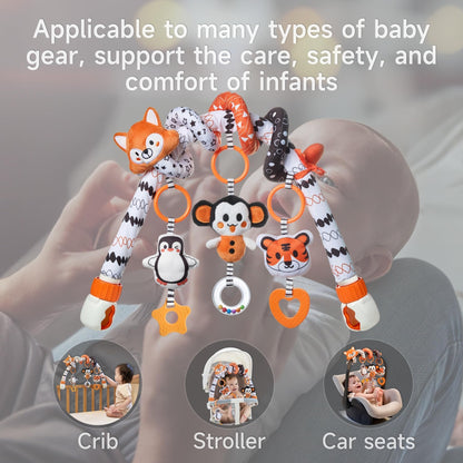 TUMAMA Black and White Baby Stroller Arch Toys, Removable Spiral Hanging Rattle Toys, High Contrast Car Seat and Stroller Toys for Baby 0 3 6 9 12 Months