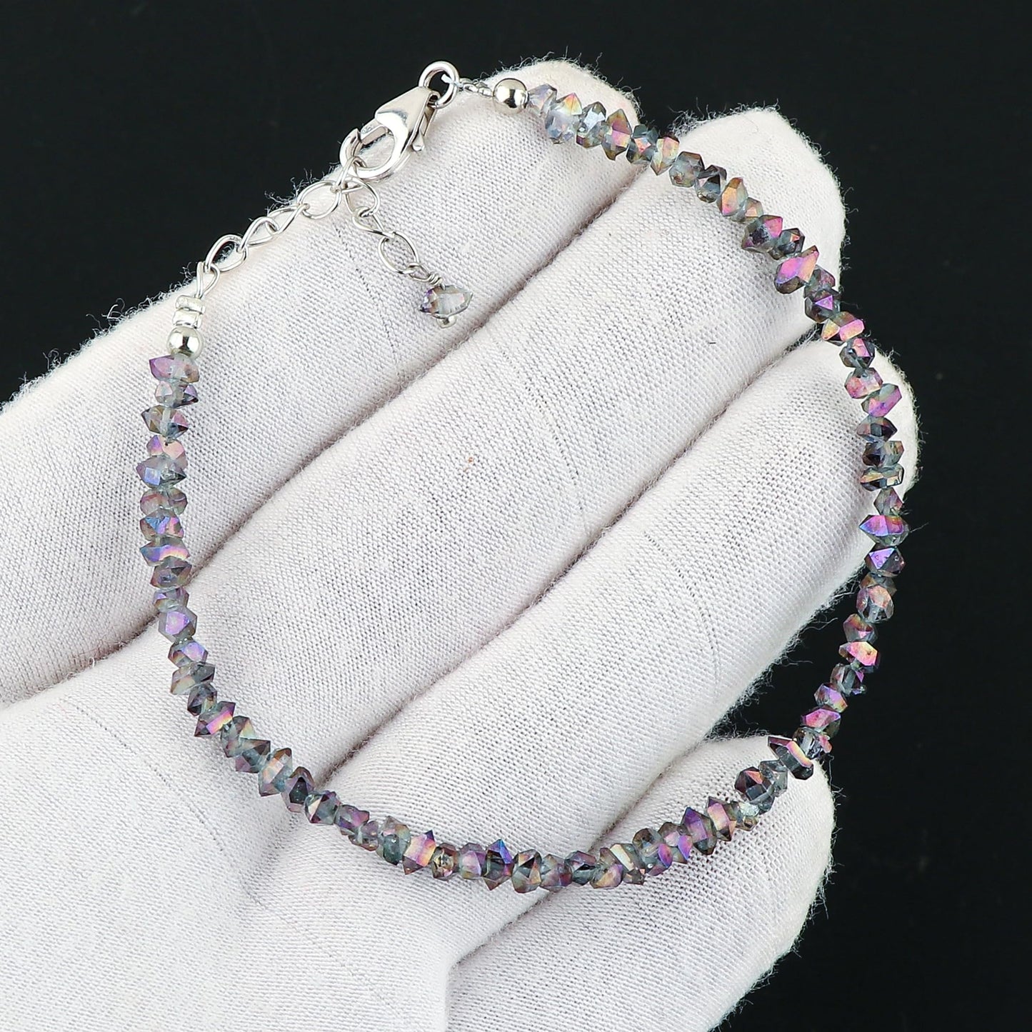 CRYSTALIS Natural Raw Colorful Herkimer Diamond Quartz Nuggets Adjustable Bracelet, High Grade Gemstones, Chakra Healing Stones, Gift Jewelry, 925 Sterling Silver Womens Bracelet 8 inch