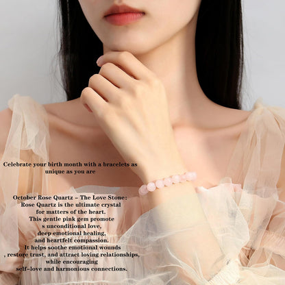 Naupyal October Birthstone Bracelet for Women Men,Rose Quartz Natural Stone Beaded Bracelets,Healing Crystal Gemstones Stretch Bracelet Stress Relief Month Bracelet Birthday Jewelry Gifts