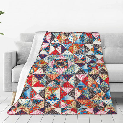 Printed Abstract Floral Boho Patchwork Throw Blanket Ultra Soft Cozy Flannel Fleece Blanket Fuzzy Warm Lightweight Bedding for Couch Sofa Chair Bed Living Room Bedroom Decor,50"X40"