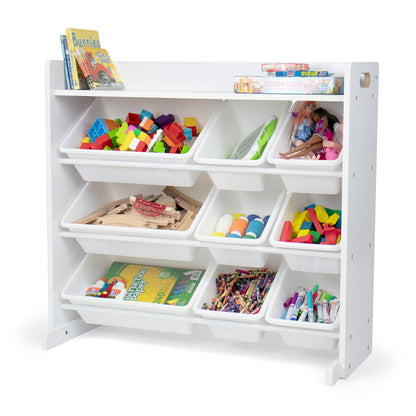 Humble Crew Toy Storage Organizer with 9 Removable Storage Bins for Kids Playroom, 3-Tier with Top Shelf Toddler Toy Organization, White/White