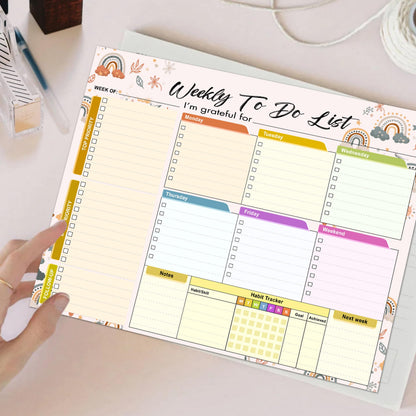 Weekly Planning To-Do-List Pad, 52 Undated Sheets for Daily To-Do Lists, Habit Tracking, Academic Scheduling, and Productivity Goals - Perfect for Work, Home, and Office Organization 8.5x11 inches