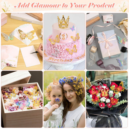 Tetutor 366 pcs Flower Bouquet Wrapping Paper,Waterproof Flower Floral Wrapping Paper Bouquet Sheets With Ribbons Pins 3D Butterflies and Crowns for Florist Wrap