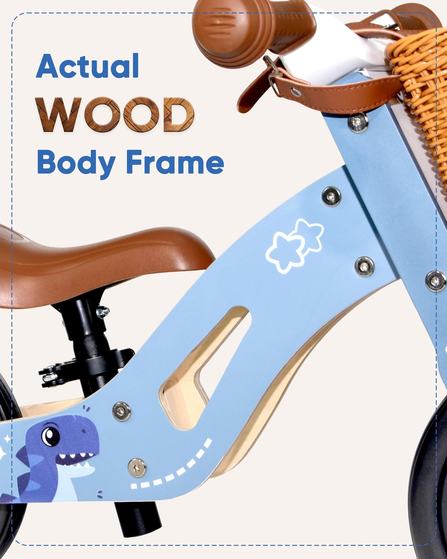 KRIDDO 2 in 1 Wooden Kids Tricycle and Balance Bike with Pattern for 1-4 Years Old, No-Pedal Tricycle and Toddler Balance Bike with Basket and Adjustable Seat, Ideal for Outdoor and Indoor, Blue
