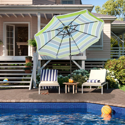 JEAREY 9' 2-Tiers Patio Umbrellas Outdoor Market Table Umbrella w/Push Button Tilt/Crank, 8 Sturdy Ribs, UV Protection Waterproof Sunproof(Bold Blue-Green Stripe)