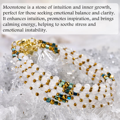 Farfume Moonstone - Intuition - Crystal Beaded Bracelets, Chakra 4mm Natural Stone Beads Bracelets, Gemstone Spiritual Jewelry Gifts for Mother's Day