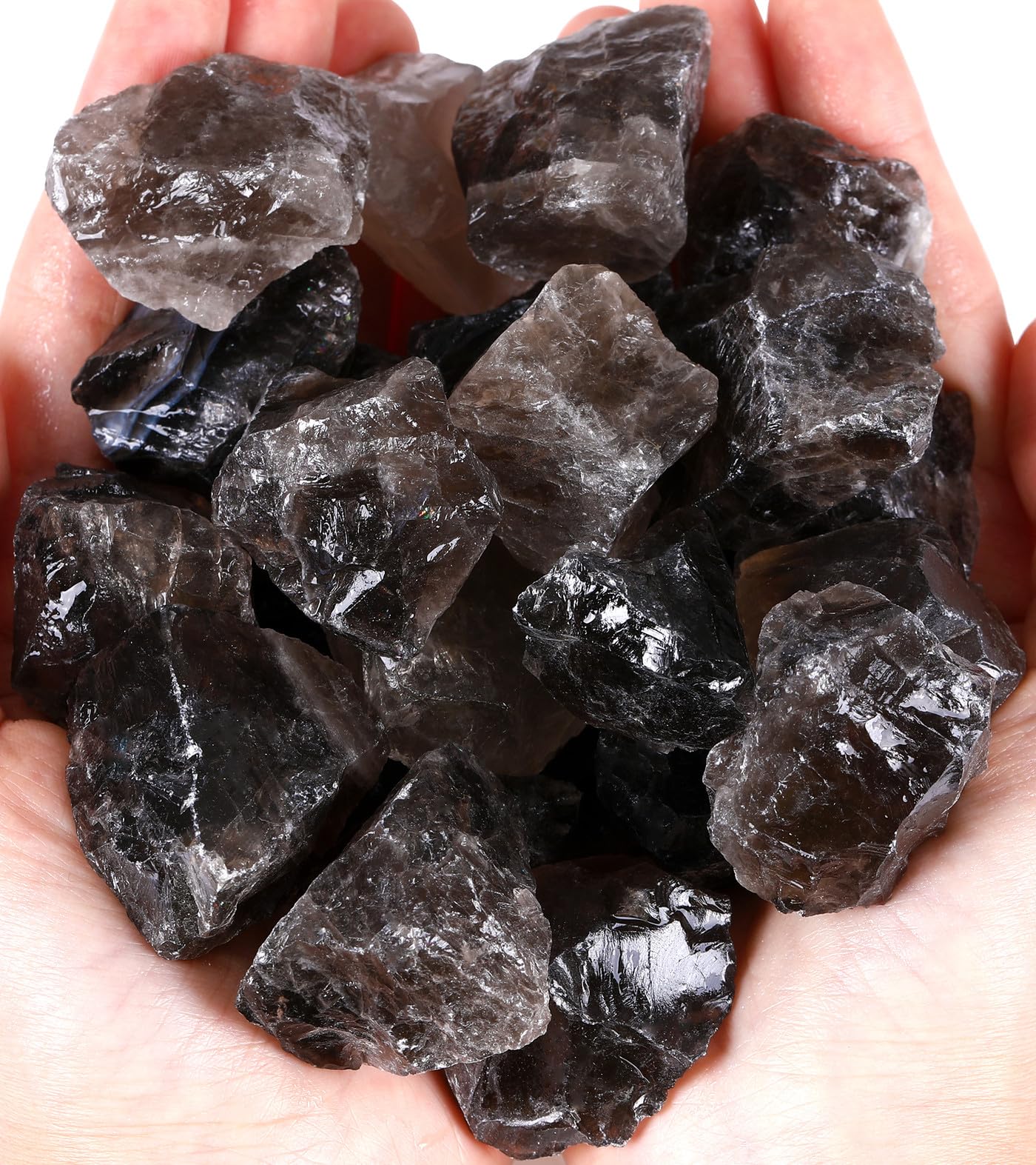 QINJIEJIE Smoky Quartz Crystals Raw Stones Natural Rough Gemstones Rocks Bulk Large 0.8-1.2" Healing Gems Reiki Fountain Rock for Tumbling Cabbing Polishing Wire Wrapping Wicca Decor 0.9 lbs