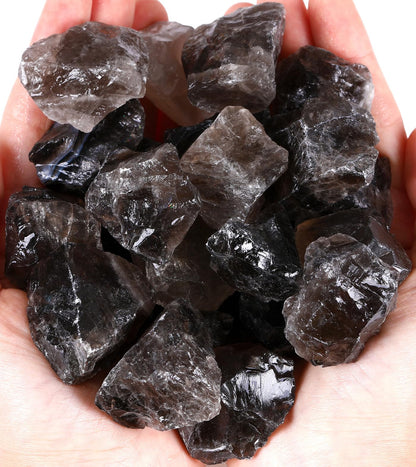 QINJIEJIE Smoky Quartz Crystals Raw Stones Natural Rough Gemstones Rocks Bulk Large 0.8-1.2" Healing Gems Reiki Fountain Rock for Tumbling Cabbing Polishing Wire Wrapping Wicca Decor 0.9 lbs