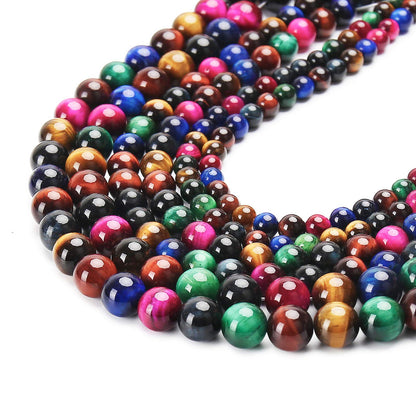 Natural Colorful Tiger Eye Beads, Grade AAA Gemstone Round Loose Beads 10MM 40PCs Bulk Lot Options, Semi Precious Stone Beads for Jewelry Making