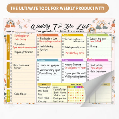 Weekly Planning To-Do-List Pad, 52 Undated Sheets for Daily To-Do Lists, Habit Tracking, Academic Scheduling, and Productivity Goals - Perfect for Work, Home, and Office Organization 8.5x11 inches