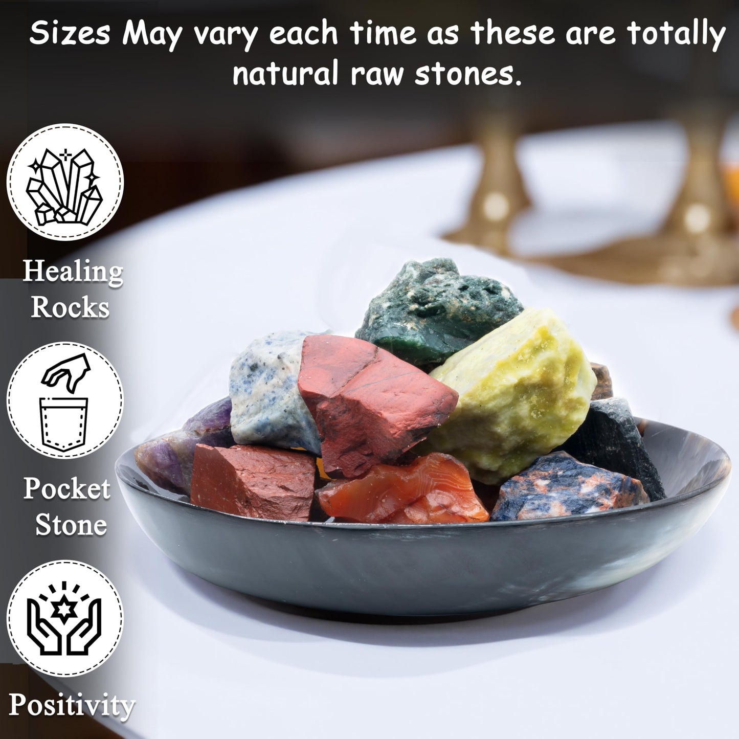 Crocon® 1LB Assorted Rough Bulk Natural Stone Raw Gemstone Tumbling Cabbing Polishing Gem Mining Chakra Balancing Reiki Crystals and Healing Stones Good Luck Home Office Décor