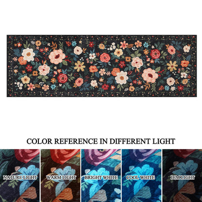 DUKINO 2x6 Runner Rug for Hallway, Washable Kitchen Runner Rug with Non Slip Backing, Low Pile Soft Boho Floral Runner for Kitchen, Hallway, Entryway, Laundry, Bedroom, Black