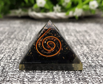 Amazing Gemstone Black Tourmaline Orgone Pyramid - 30mm Small Orgonite Pyramids with Crystals and Healing Stones - Authentic Organite Gifts