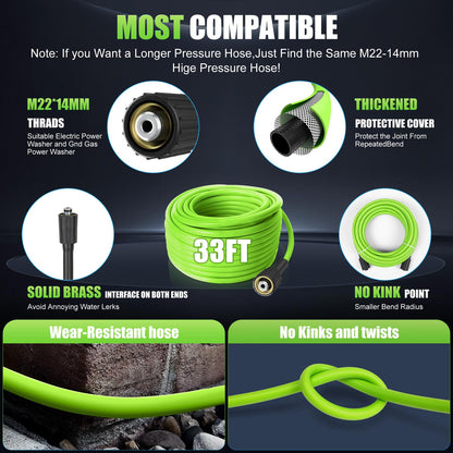 Commowner Pressure Washer 5000PSI Adjustable Pressure Power Washers Powered with 33ft Hose, 4 Nozzle and Foam Cannon, Powerwashers Cleaner Machine for Home, Cars, Green
