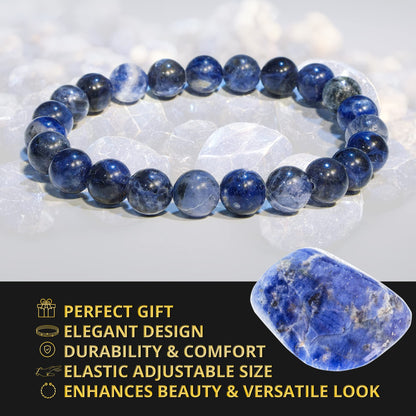 ANAYA AGATE Sodalite Bracelet, Natural Healing Crystal Bracelet for Women and Men, 8mm Round Beaded Bracelet for Spiritual, Protection, Positive Energy, Elastic Adjustable Size Gemstone Bead Bracelet