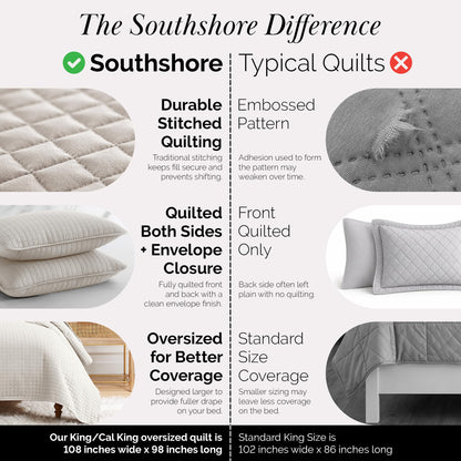 Southshore Fine Living, Inc. King Quilt Bedding Set, Quilted Coverlet Bed Spread for California Kings, Luxury Bedding King Size Quilt Bedding Set, Lightweight Quilted Bedspread w/Shams, Natural Beige