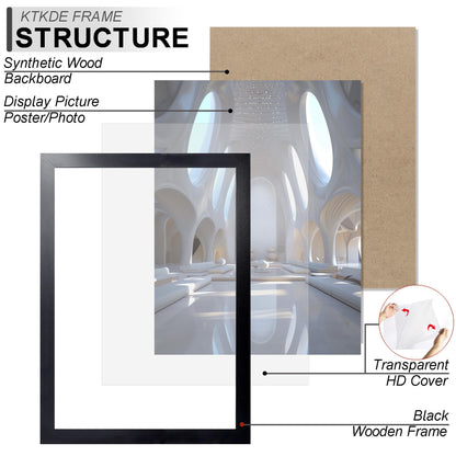 KTKDE A1 Picture Frame,23.4x33 Poster Frame Black Woodgrain, Vertical & Horizontal Wall Hanging Large picture frames for Photos, Posters & Art Prints